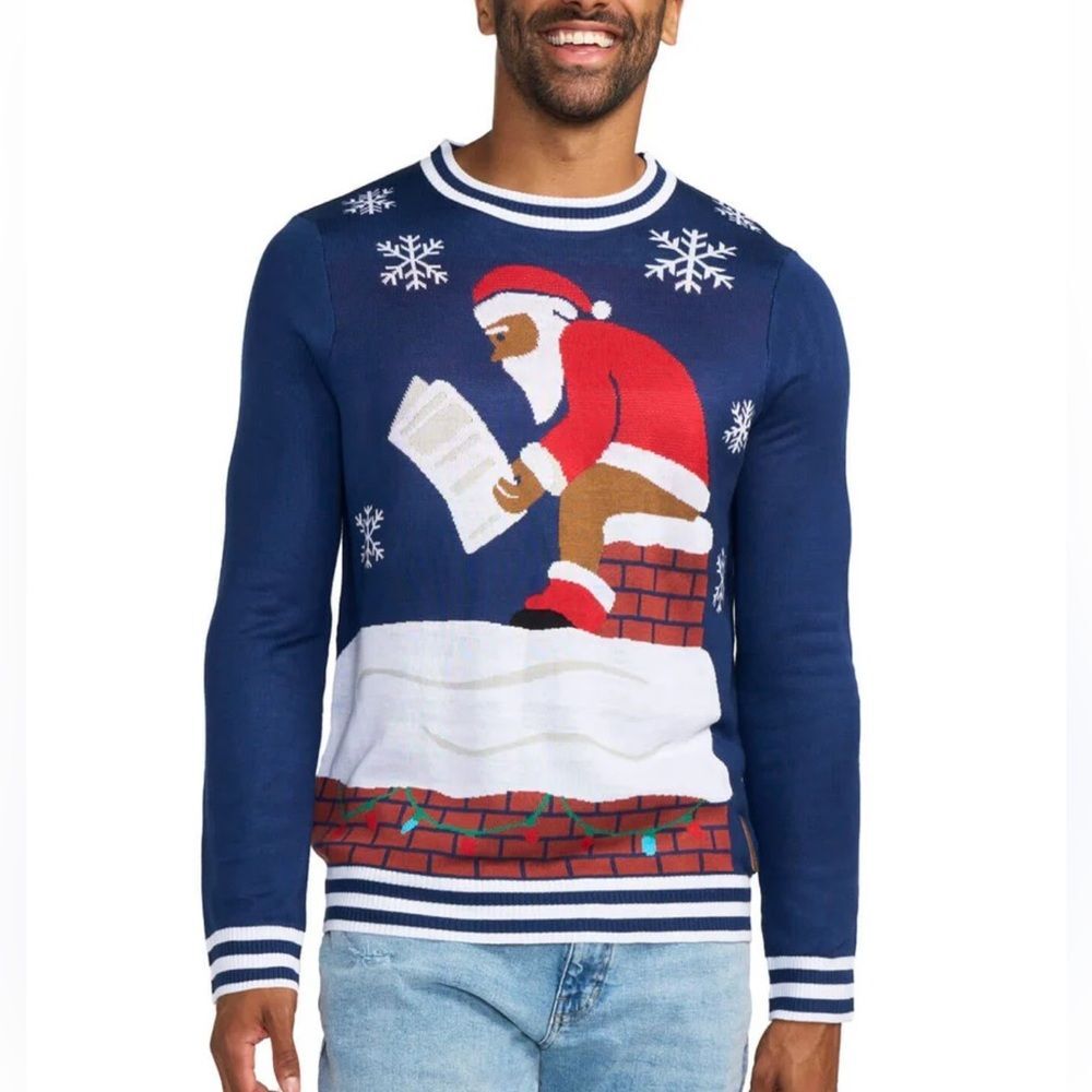 Tipsy Elves Santa's Log on the Fire Sweater L